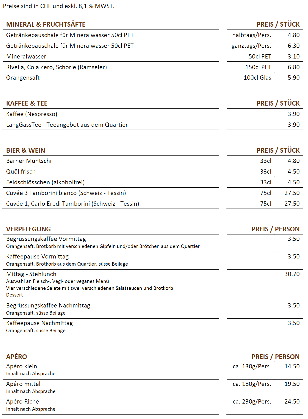 Catering Angebot EFB
